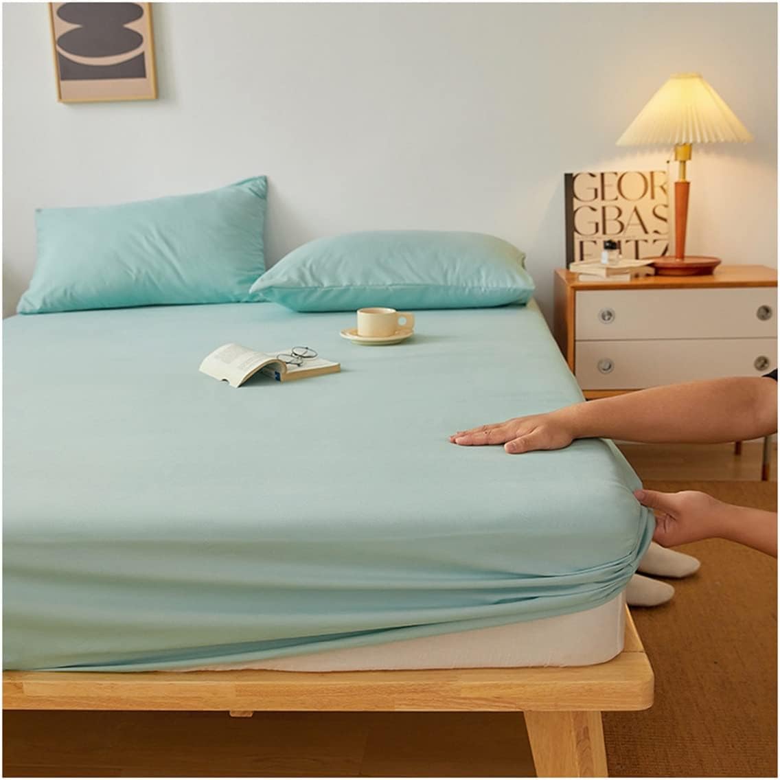 Plain Fitted Bed Sheet - Aqua Green