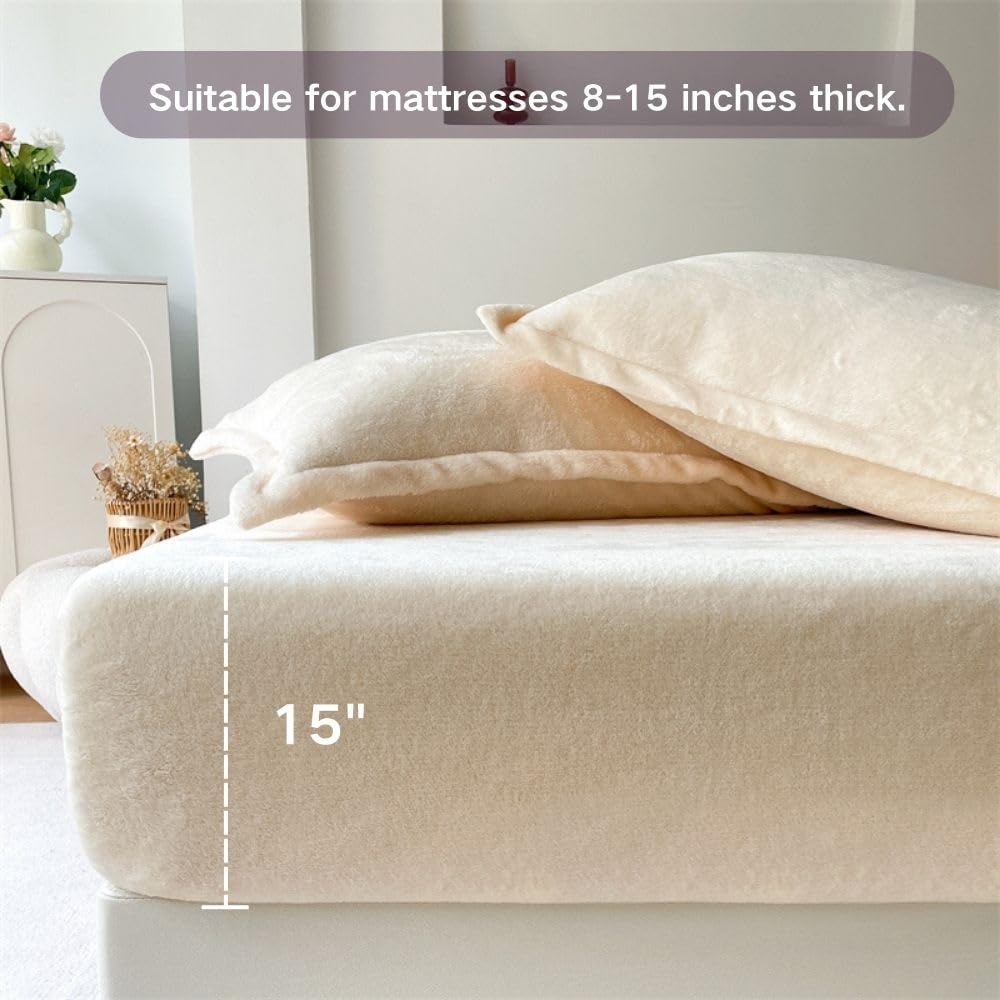 VELVET FITTED BED SHEET – OFF WHITE