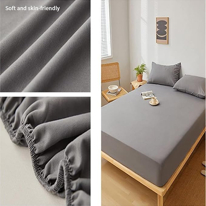 Plain Fitted Bed Sheet - Grey