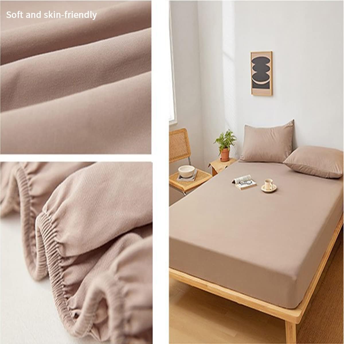 Plain Fitted Bed Sheet - Beige