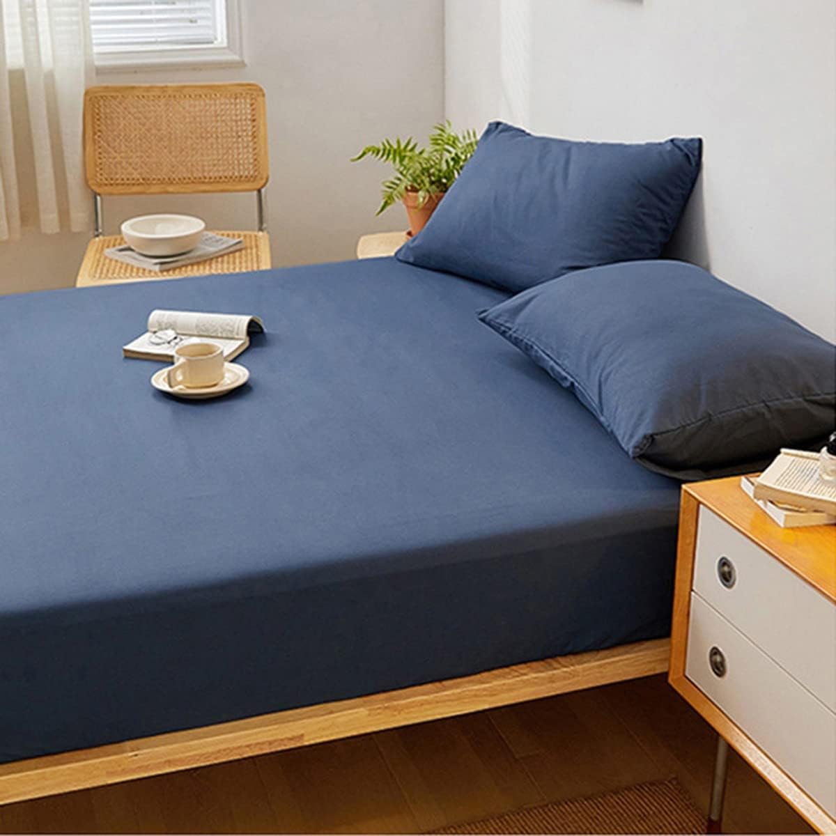 Plain Fitted Bed Sheet - Denim Blue