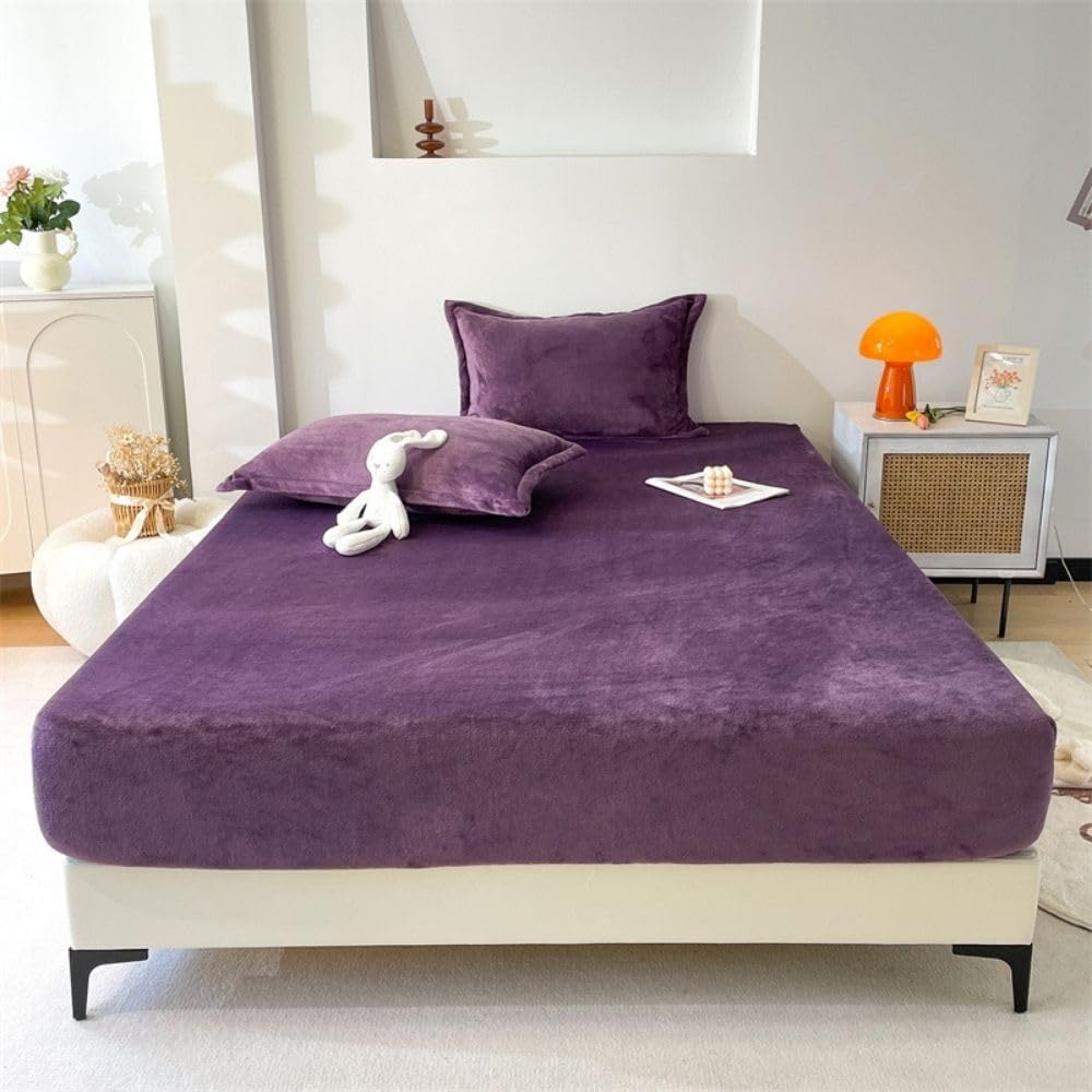 VELVET FITTED BED SHEET – PURPLE