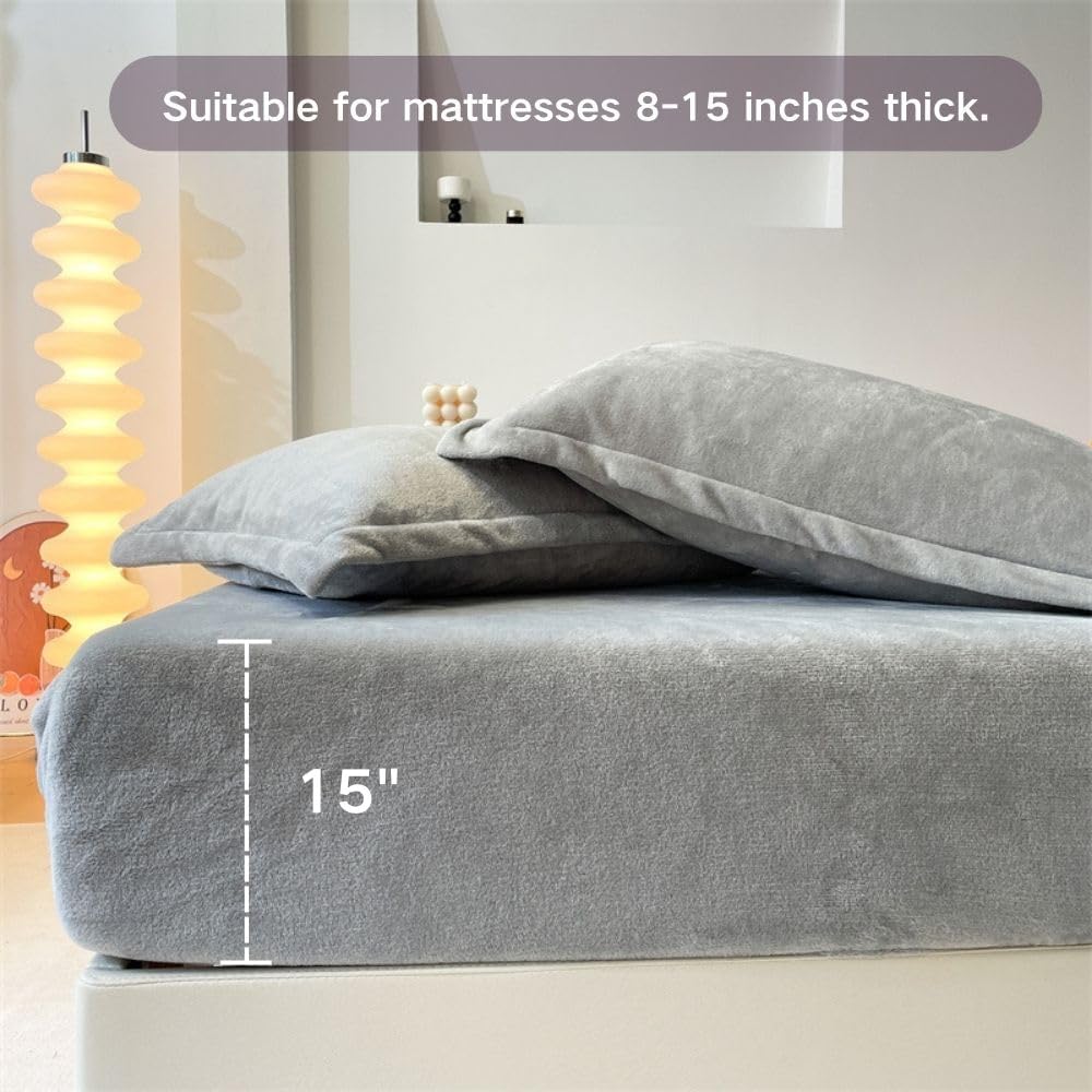 VELVET FITTED BED SHEET – GREY