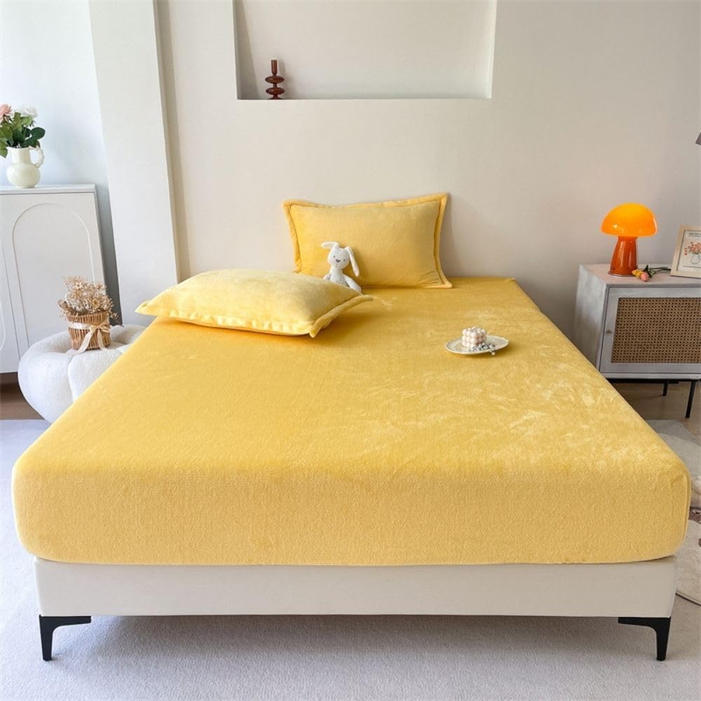 VELVET FITTED BED SHEET – YELLOW