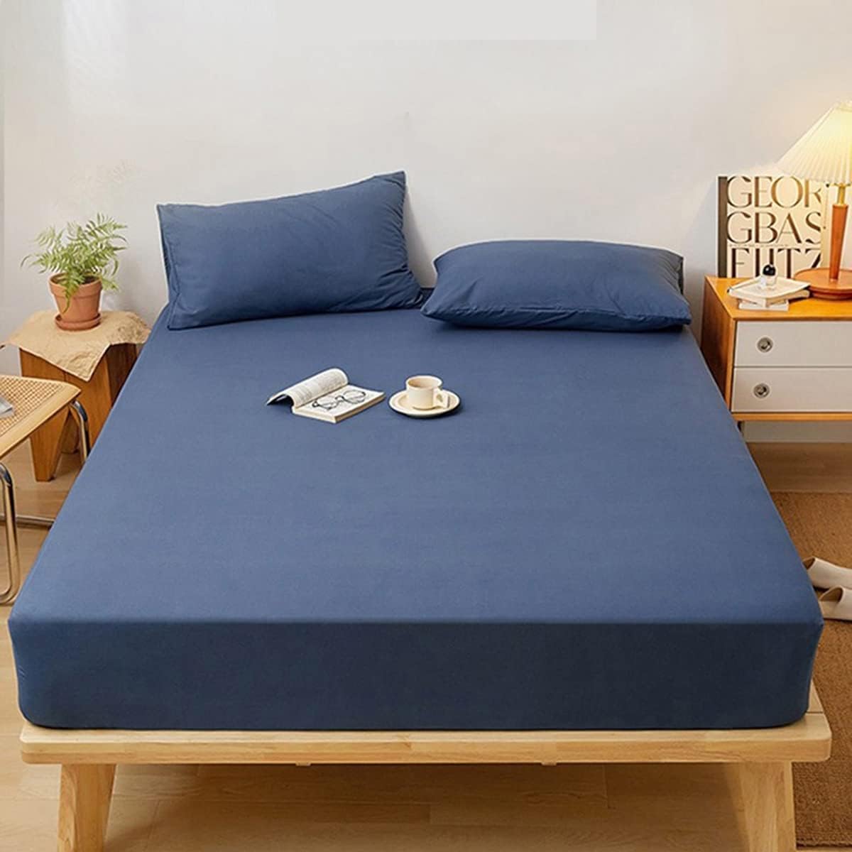 Plain Fitted Bed Sheet - Denim Blue