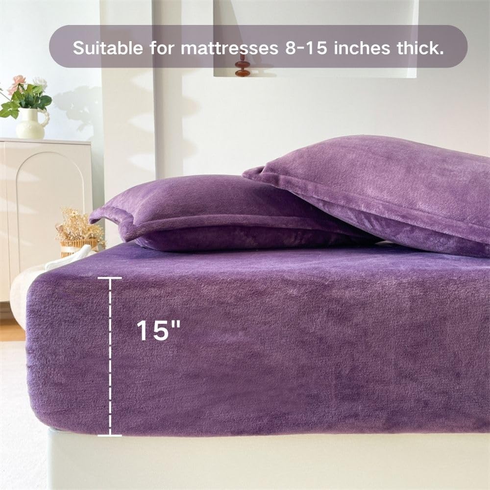 VELVET FITTED BED SHEET – PURPLE