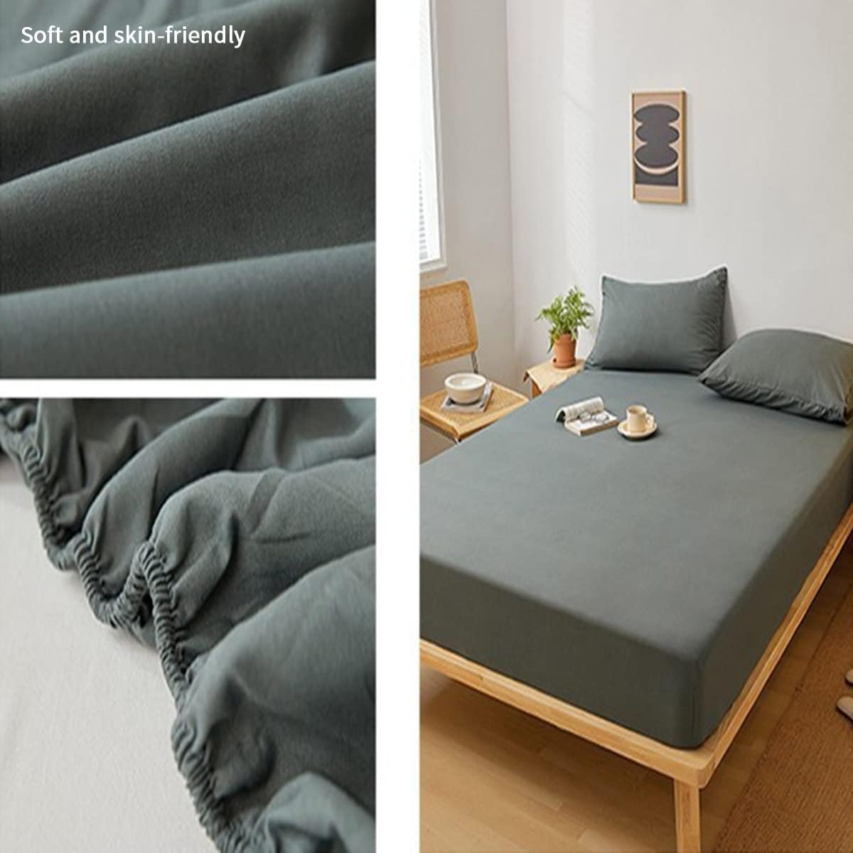 Plain Fitted Bed Sheet - Dark Grey