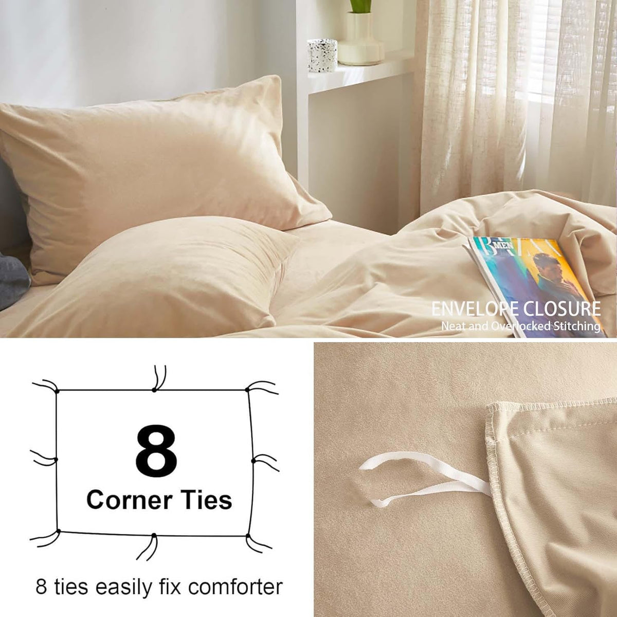 Velvet Duvet Cover Set - Off White & Caramel Brown