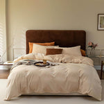 Velvet Duvet Cover Set - Off White & Caramel Brown