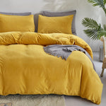 Velvet Duvet Cover Set - Yellow & Texture Grey