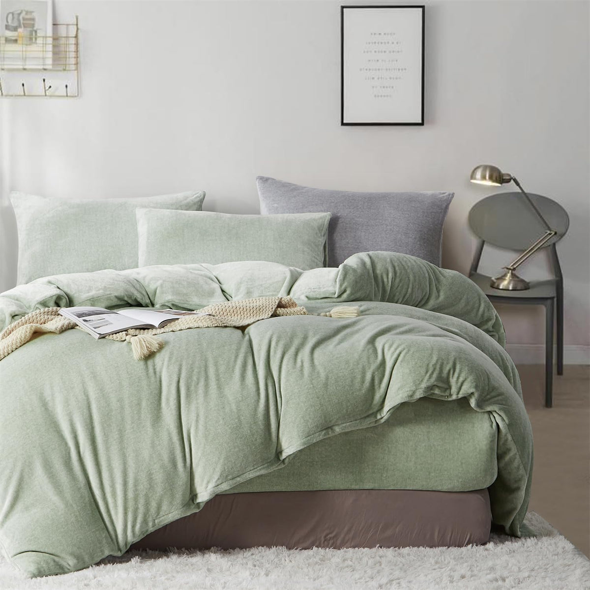 Velvet Duvet Cover Set - Light Green