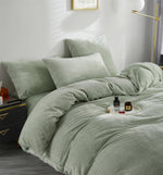 Velvet Duvet Cover Set - Light Green