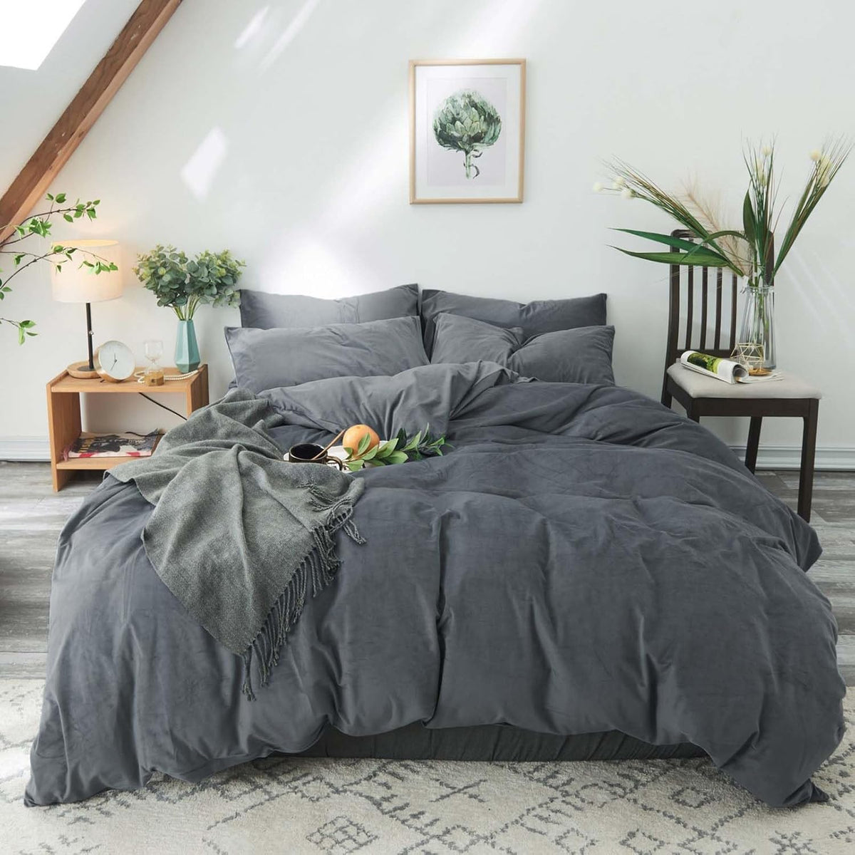 Velvet Duvet Cover Set - Dark Grey