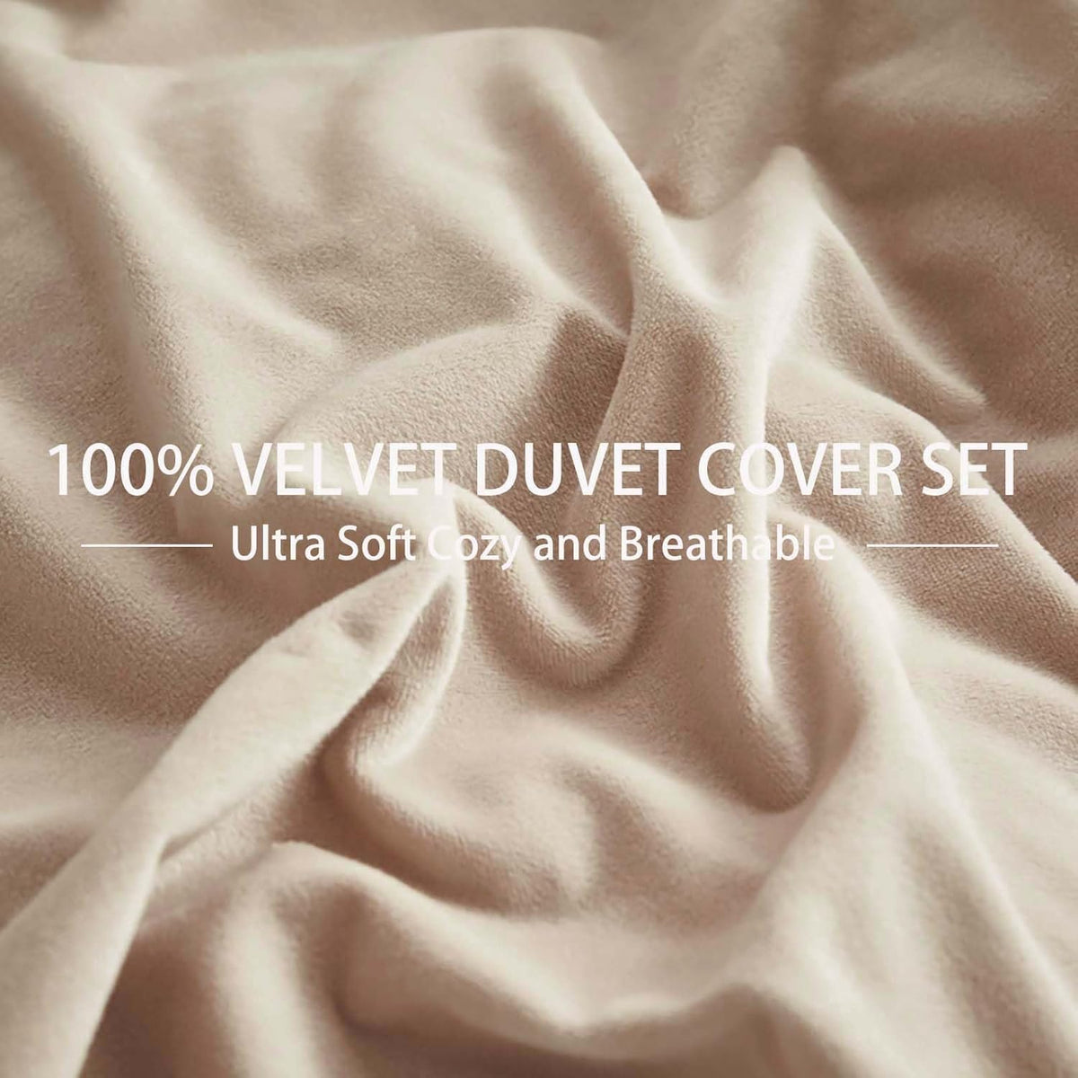 Velvet Duvet Cover Set - Off White & Caramel Brown