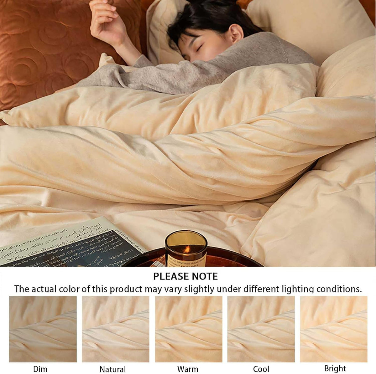 Velvet Duvet Cover Set - Off White & Caramel Brown