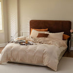 Velvet Duvet Cover Set - Off White & Caramel Brown