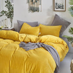 Velvet Duvet Cover Set - Yellow & Texture Grey