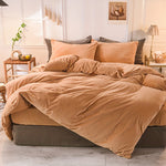 Velvet Duvet Cover Set - Khaki & Brown