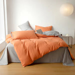 Reversible Cotton Duvet Cover Set - Orange & Smoke Grey