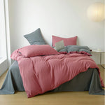 Reversible Cotton Duvet Cover Set - Dark Pink & Grey