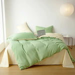 Reversible Cotton Duvet Cover Set - Light Green & Cream