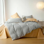 Reversible Cotton Duvet Cover Set - Mustard & Grey