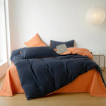 Reversible Cotton Duvet Cover Set - Black & Orange